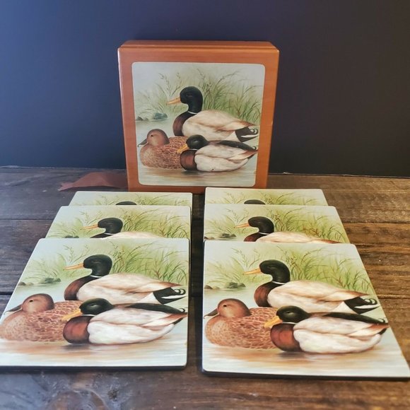 Mallard Duck Set Of 6 Cork Backed Coasters - Picture 1 of 11